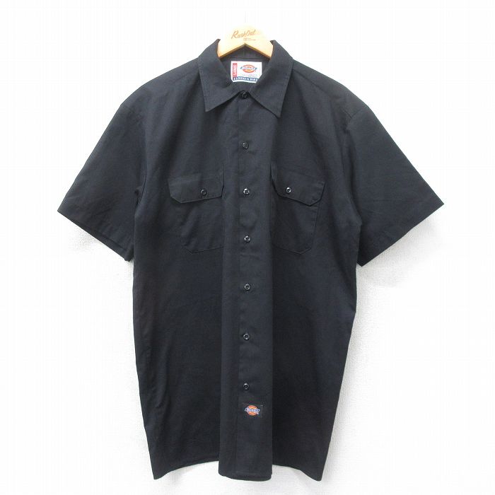 XL★古着 ディッキーズ Dickies 半袖 ワーク シャツ メンズ ロング丈 黒 ブラック 25apr21 中古 トップス