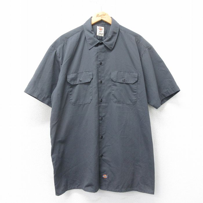 XL★古着 ディッキーズ Dickies 半袖 ワーク シャツ メンズ 大きいサイズ ロング丈 グレー 25apr21 中古 トップス