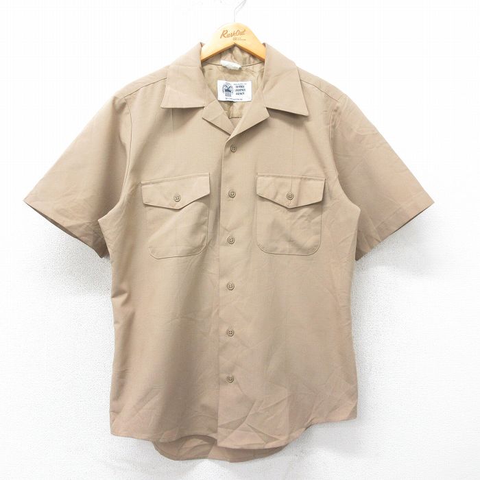 L★古着 半袖 ミリタリー シャツ メンズ 開襟 オープンカラー USA製 ベージュ カーキ 25apr21 中古 トップス