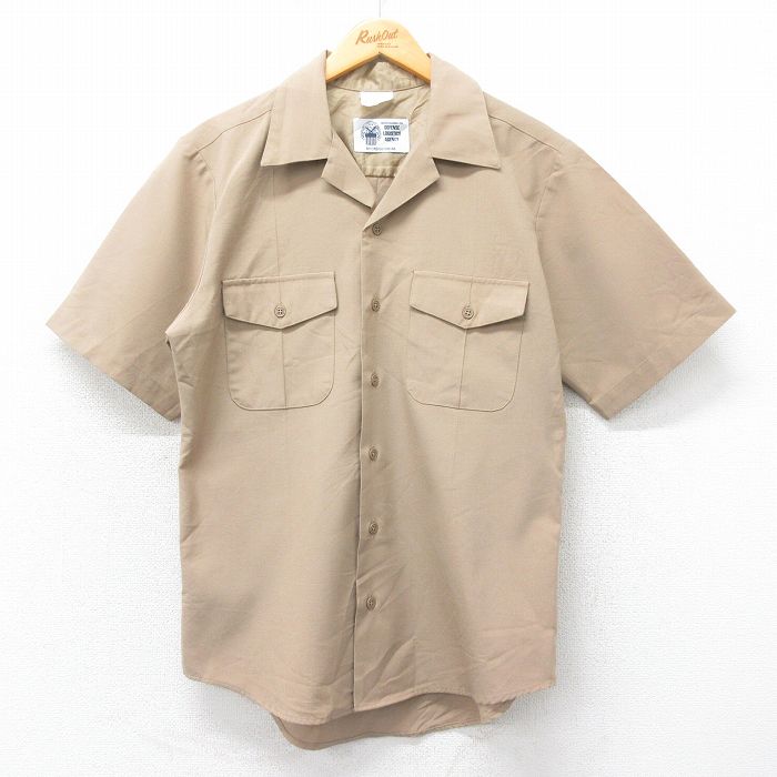 M★古着 半袖 ミリタリー シャツ メンズ 開襟 オープンカラー USA製 ベージュ カーキ 25apr21 中古 トップス