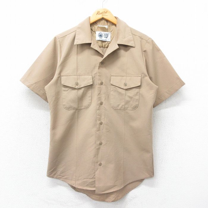 M★古着 半袖 ミリタリー シャツ メンズ 開襟 オープンカラー ベージュ カーキ 25apr21 中古 トップス