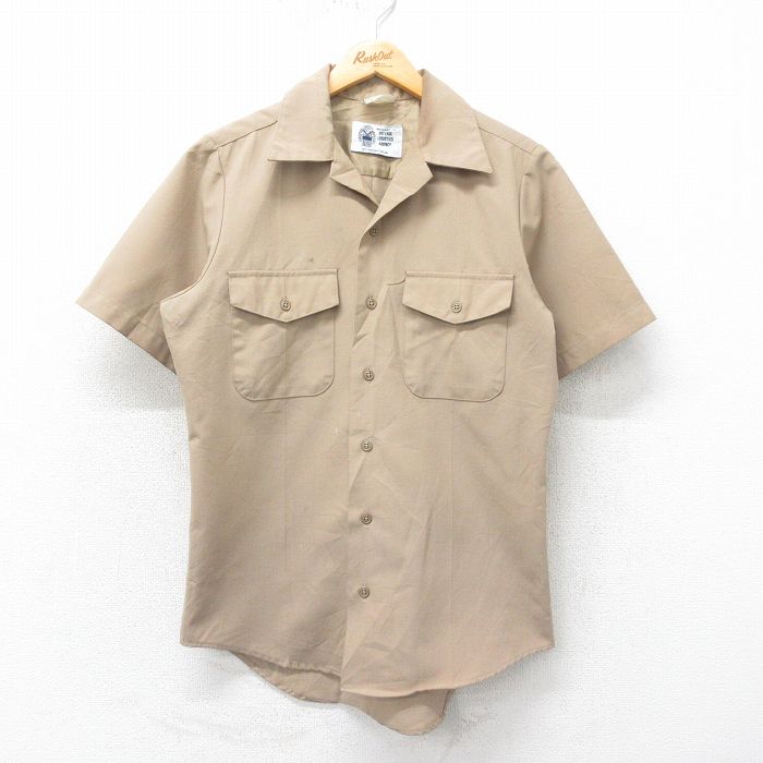 M★古着 半袖 ミリタリー シャツ メンズ 開襟 オープンカラー USA製 ベージュ カーキ 25apr21 中古 トップス