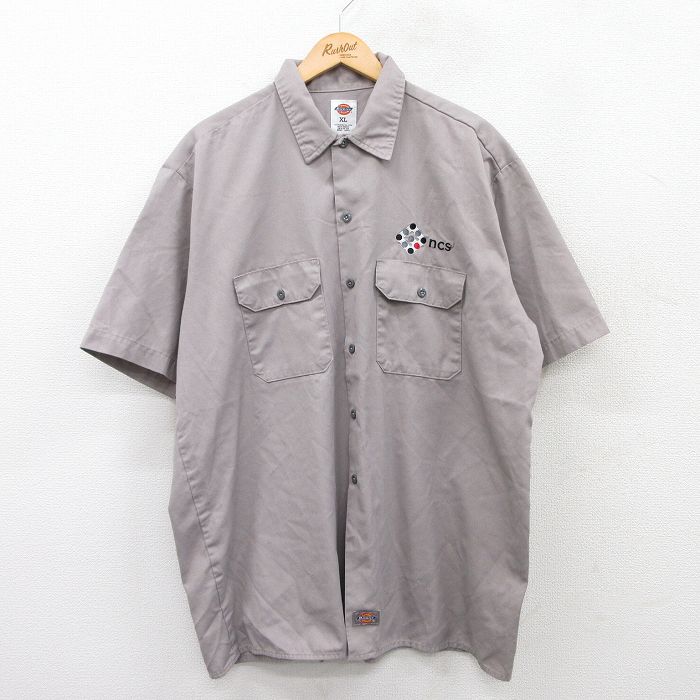 XL★古着 ディッキーズ Dickies 半袖 ワーク シャツ メンズ ncs 大きいサイズ ロング丈 グレー 【spe】 25apr23 中古 トップス