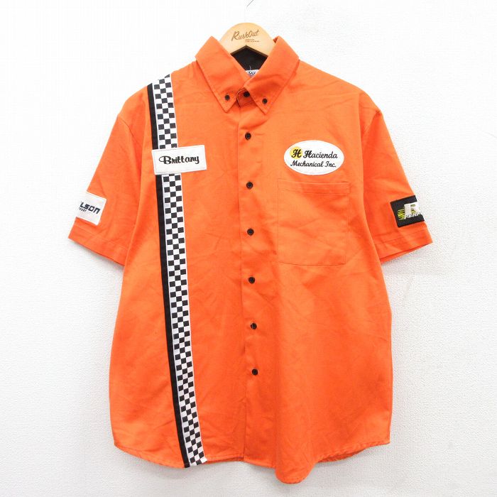 L★古着 半袖 ワーク シャツ メンズ ALCOHOLIK レーシング ボタンダウン オレンジ 25apr23 中古 トップス