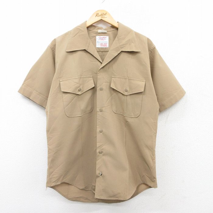 L★古着 半袖 ミリタリー シャツ メンズ 90年代 90s 開襟 オープンカラー USA製 ベージュ カーキ 25apr23 中古 トップス