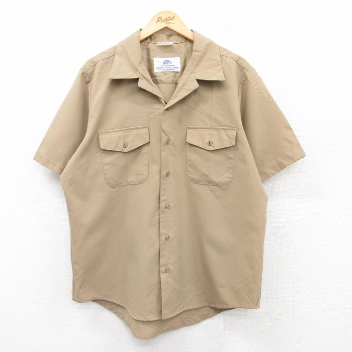 XL★古着 半袖 ミリタリー シャツ メンズ 開襟 オープンカラー ベージュ カーキ 25apr23 中古 トップス