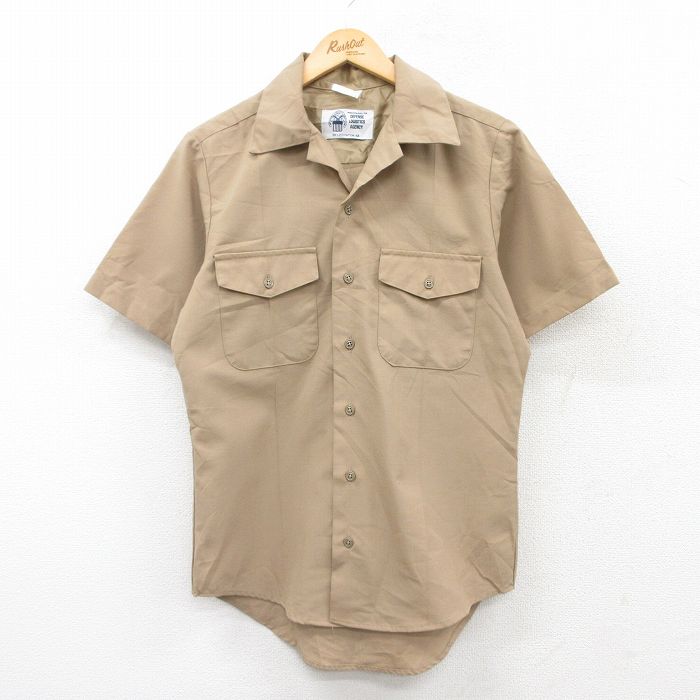 【50%OFF】M★古着 半袖 ミリタリー シャツ メンズ 開襟 オープンカラー ベージュ カーキ 25apr23 中古 トップス