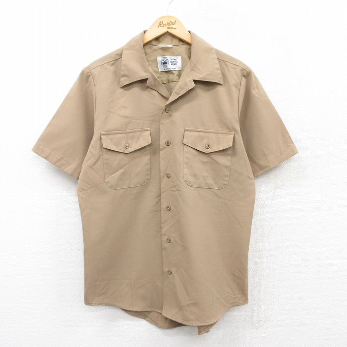 L★古着 半袖 ミリタリー シャツ メンズ 開襟 オープンカラー ベージュ カーキ 25apr23 中古 トップス