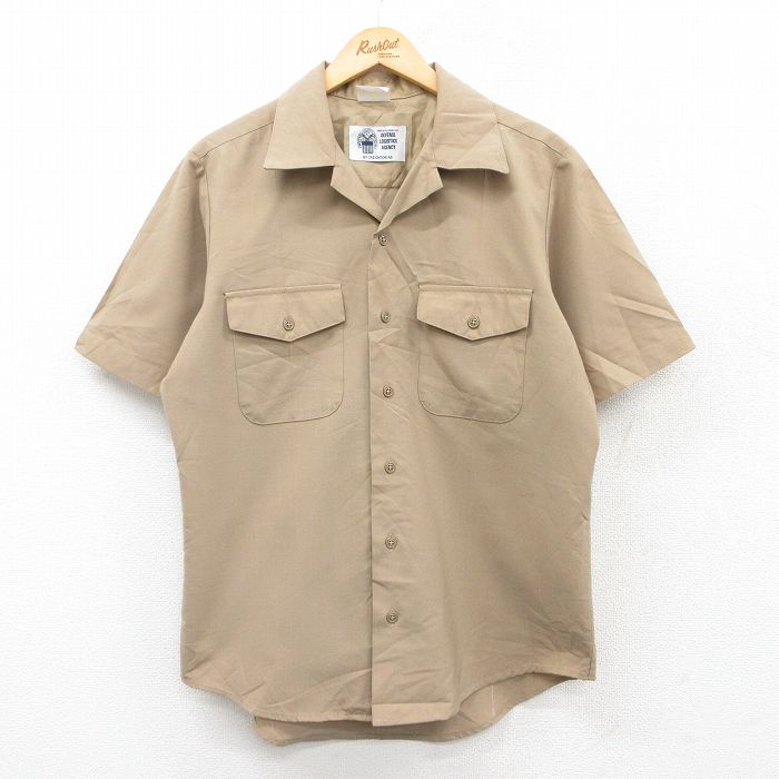 L★古着 半袖 ミリタリー シャツ メンズ 開襟 オープンカラー ベージュ カーキ 25apr23 中古 トップス