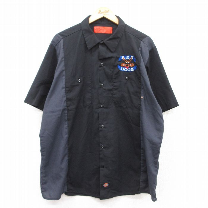 XL★古着 ディッキーズ Dickies 半袖 ワーク シャツ メンズ 犬 ツートンカラー 大きいサイズ 黒 ブラック 【spe】 25apr24 中古 トップス