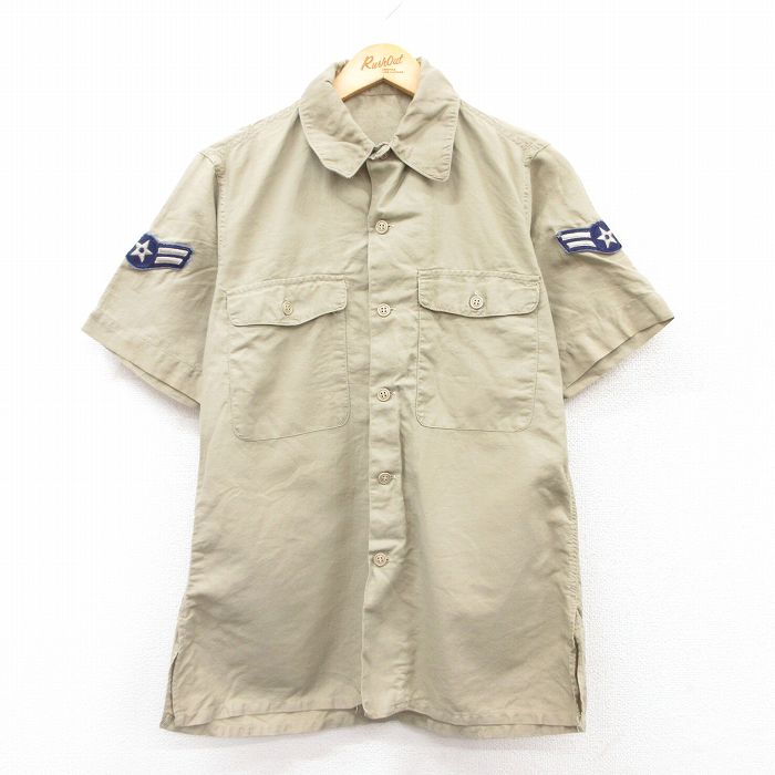 【50%OFF】M★古着 半袖 ミリタリー シャツ メンズ 80年代 80s ベージュ カーキ 25apr24 中古 トップス