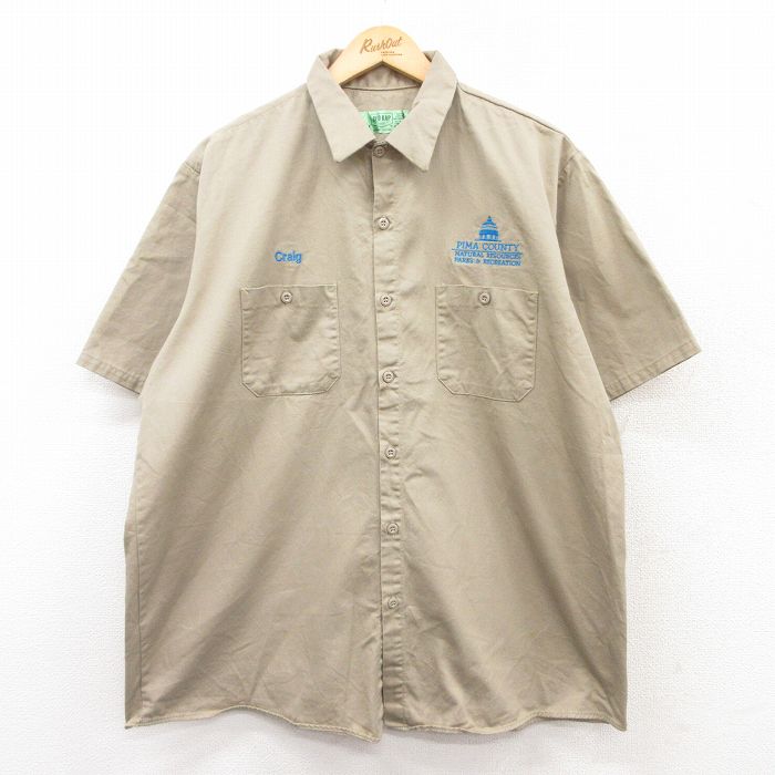 XL★古着 レッドキャップ 半袖 ワーク シャツ メンズ ピマ 大きいサイズ コットン ベージュ カーキ 25apr24 中古 トップス