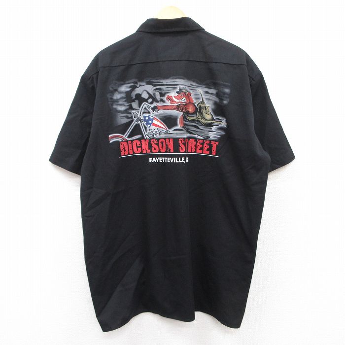 XL★古着 ディッキーズ Dickies 半袖 ワーク シャツ メンズ ブタ バイク 大きいサイズ ロング丈 黒 ブラック 【spe】 25apr24 中古 トップス