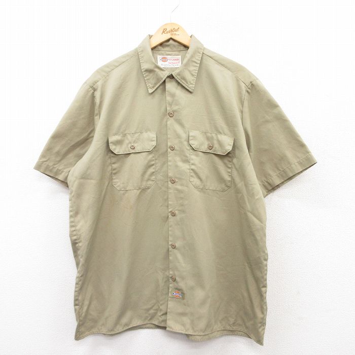 【50%OFF】XL★古着 ディッキーズ Dickies 半袖 ワーク シャツ メンズ 00年代 00s 大きいサイズ ベージュ カーキ 25apr24 中古 トップス