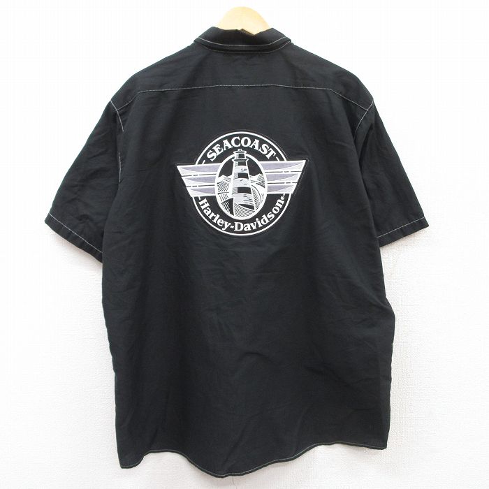 XL★古着 半袖 ワーク シャツ メンズ ハーレーダビッドソン Harley Davidson シーコースト 大きいサイズ 黒 ブラック 25apr24 中古 トップス
