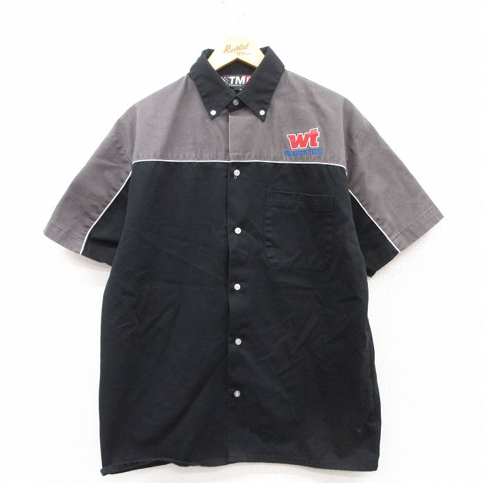 L★古着 半袖 ワーク シャツ メンズ ウエスタンテック ツートンカラー ボタンダウン 黒他 ブラック 25apr24 中古 トップス