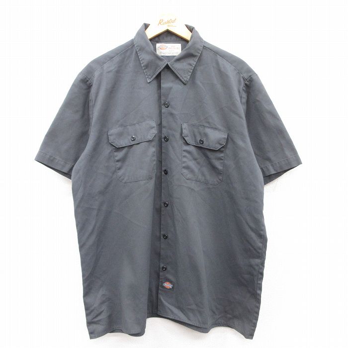 XL★古着 ディッキーズ Dickies 半袖 ワーク シャツ メンズ 00年代 00s 大きいサイズ 濃グレー 25apr24 中古 トップス