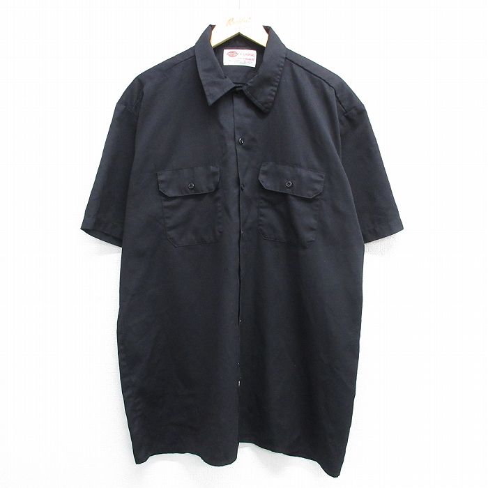 【50%OFF】XL★古着 ディッキーズ Dickies 半袖 ワーク シャツ メンズ 00年代 00s 大きいサイズ ロング丈 黒 ブラック 25apr26 中古 トップス