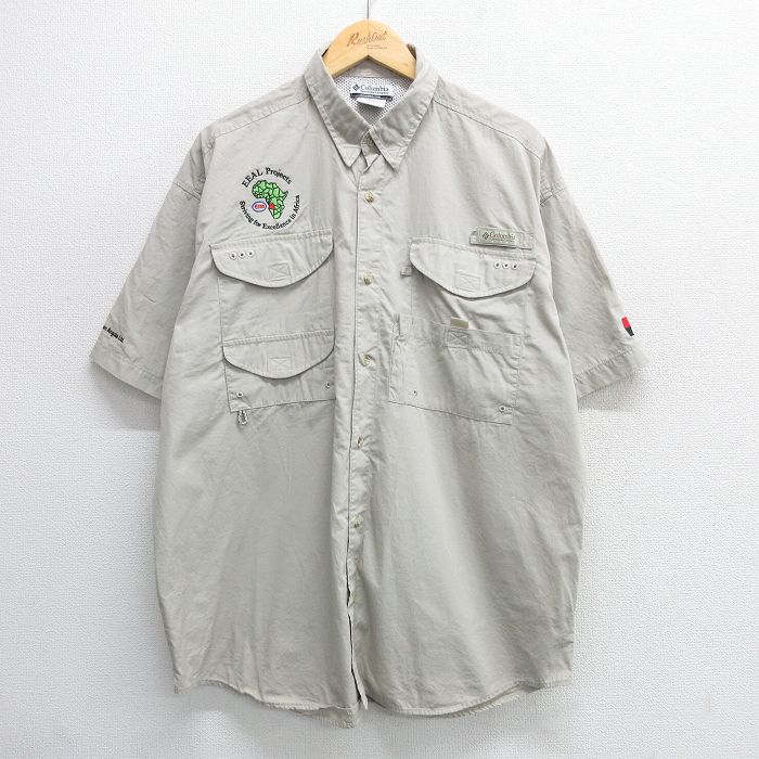 XL★古着 コロンビア COLUMBIA 半袖 フィッシング シャツ メンズ 00年代 00s PFG アフリカ 大きいサイズ コットン ベージュ系 カーキ 内側メッシュ 25apr26 中古 トップス