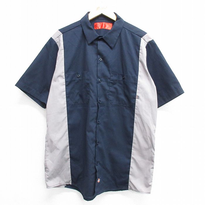 XL★古着 ディッキーズ Dickies 半袖 ワーク シャツ メンズ ツートンカラー 紺他 ネイビー 25apr26 中古 トップス