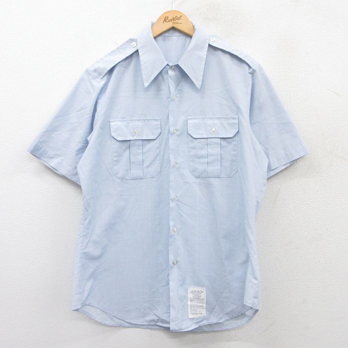 L★古着 半袖 ミリタリー シャツ メンズ 80年代 80s USA製 薄紺 ネイビー 25may01 中古 トップス