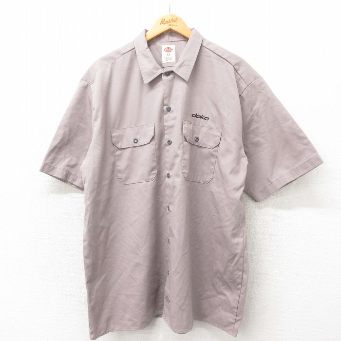 【50%OFF】XL★古着 ディッキーズ Dickies 半袖 ワーク シャツ メンズ doka ベージュ カーキ チェック 25may02 中古 トップス