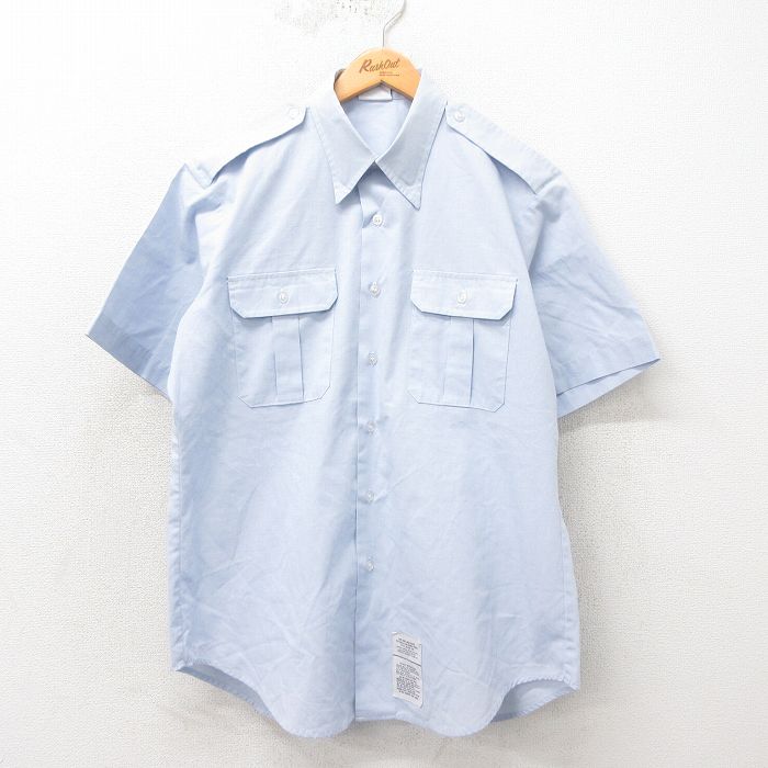 L★古着 半袖 ミリタリー シャツ メンズ 00年代 00s USA製 薄紺 ネイビー 25may02 中古 トップス