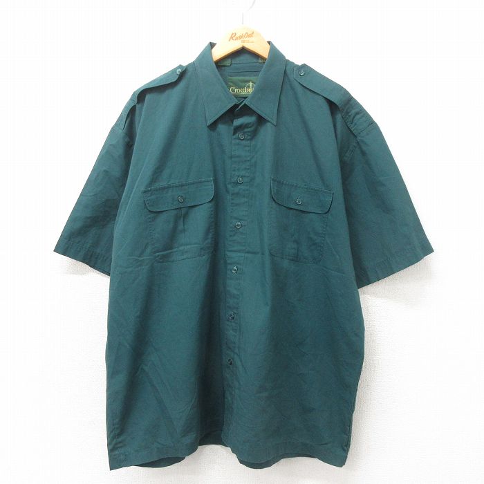 XL★古着 半袖 ワーク シャツ メンズ 00年代 00s 大きいサイズ 緑 グリーン 25may02 中古 トップス
