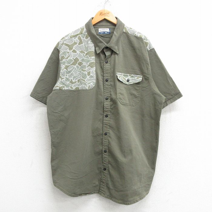 【50%OFF】XL★古着 半袖 ハンティング シャツ メンズ 大きいサイズ ロング丈 緑他 グリーン 【spe】 25may10 中古 トップス