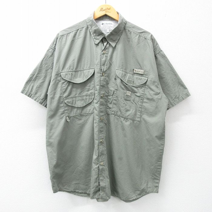 【50%OFF】XL★古着 コロンビア COLUMBIA 半袖 フィッシング シャツ メンズ 00年代 00s 大きいサイズ コットン 薄緑系 グリーン 25may10 中古 トップス