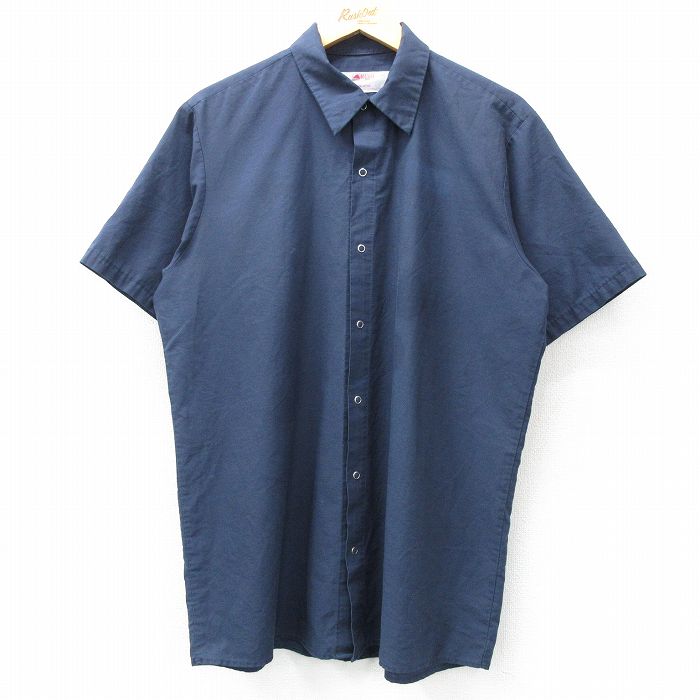 【50%OFF】L★古着 レッドキャップ 半袖 ワーク シャツ メンズ 90年代 90s ロング丈 USA 紺 ネイビー 25may10 中古 トップス