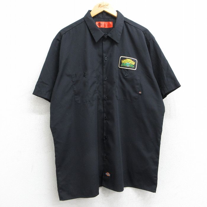 XL★古着 ディッキーズ Dickies 半袖 ワーク シャツ メンズ シエラネバダ 大きいサイズ 黒 ブラック 25may13 中古 トップス