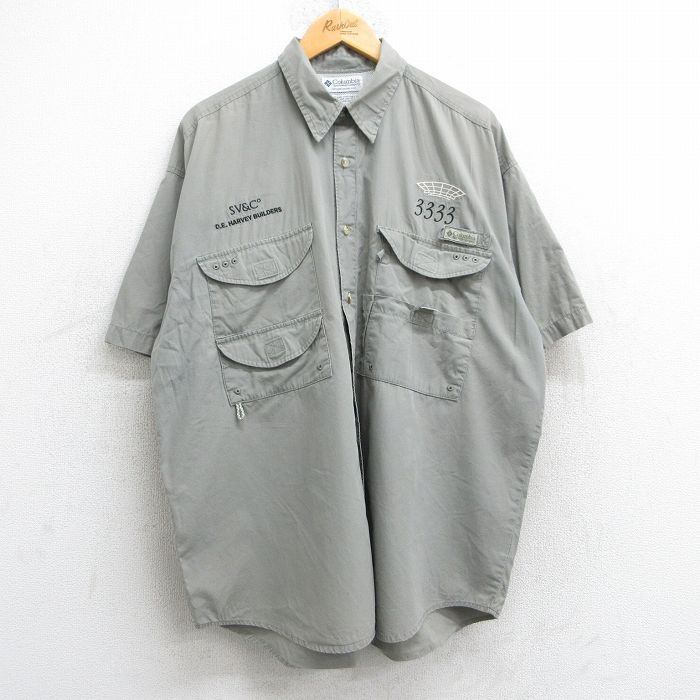 XL★古着 コロンビア COLUMBIA 半袖 フィッシング シャツ メンズ 00年代 00s SV&C 大きいサイズ コットン 薄ベージュ系 カーキ 内側メッシュ 25may13 中古 トップス