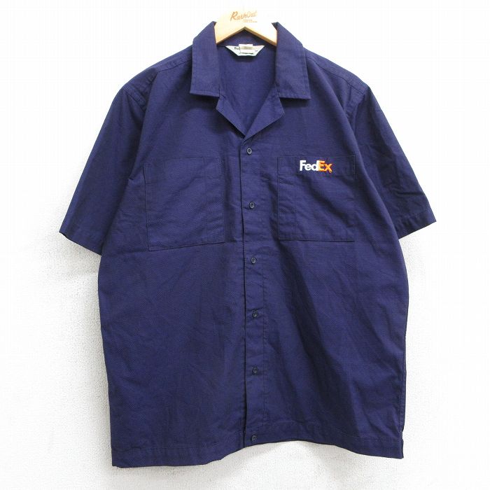 L★古着 半袖 ワーク シャツ メンズ FedEx 開襟 オープンカラー 紫 パープル 【spe】 25may13 中古 トップス