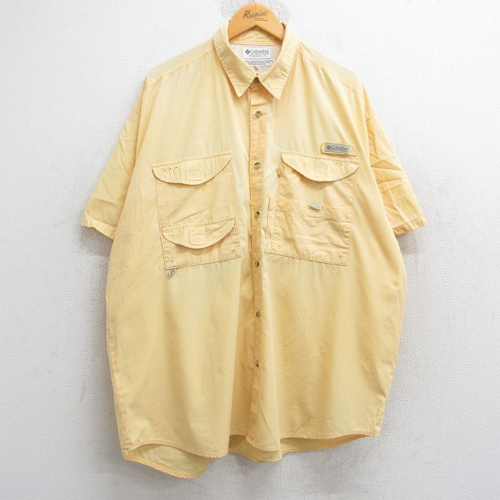 XL★古着 コロンビア COLUMBIA 半袖 フィッシング シャツ メンズ 00年代 00s 大きいサイズ コットン 黄 イエロー 内側メッシュ 25may13 中古 トップス