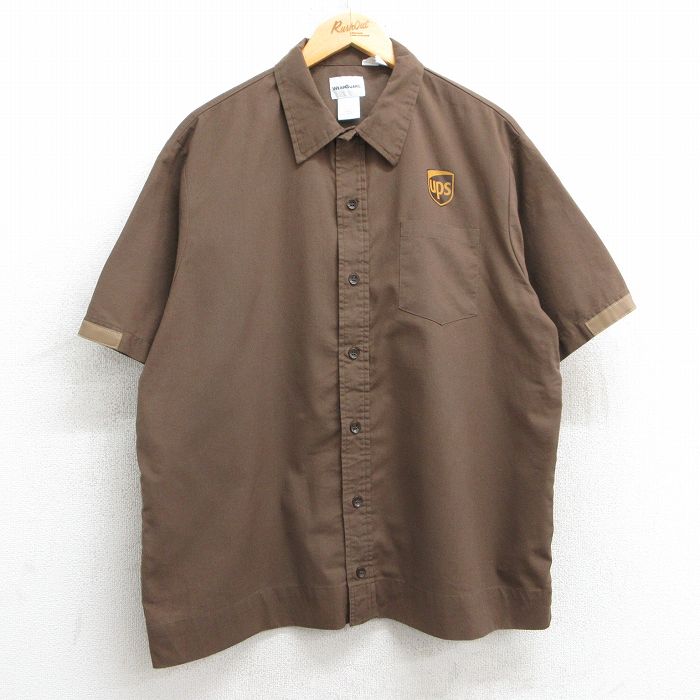 XL★古着 Wear Guard 半袖 ワーク シャツ メンズ ups 茶 ブラウン 25may13 中古 トップス