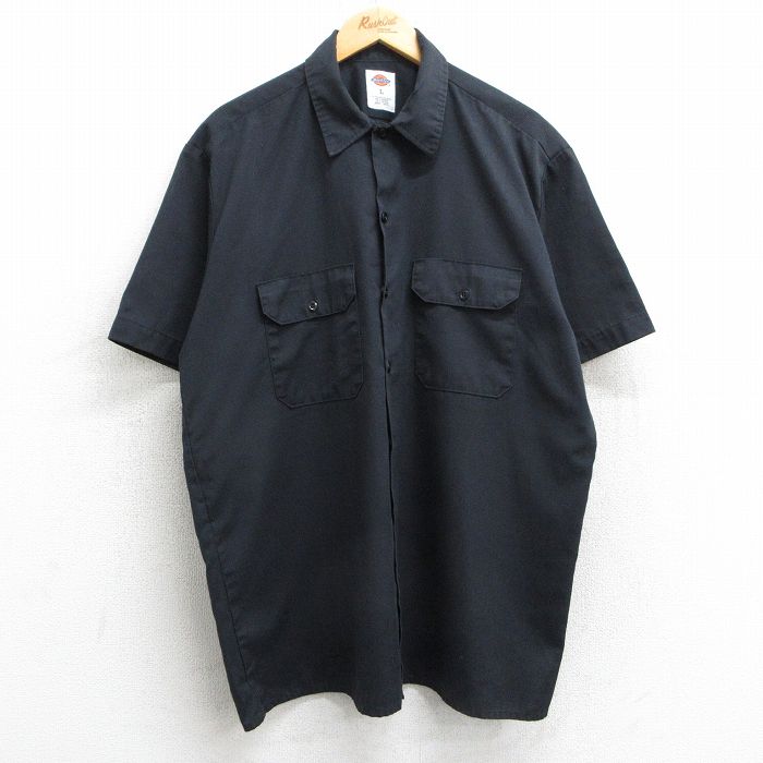XL★古着 ディッキーズ Dickies 半袖 ワーク シャツ メンズ 黒 ブラック 25may13 中古 トップス