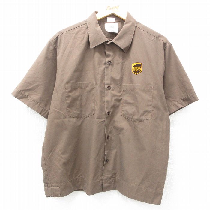 XL★古着 半袖 ワーク シャツ メンズ ups 茶 ブラウン 25may17 中古 トップス