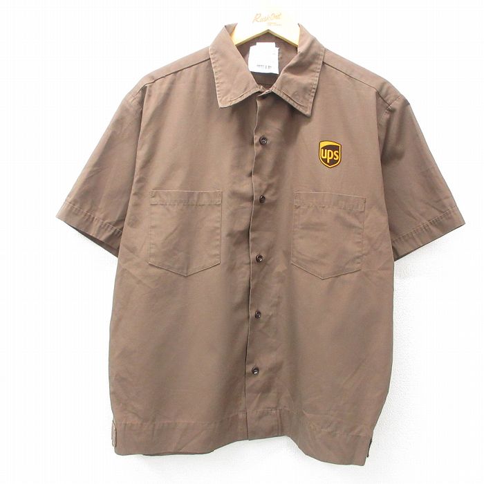 XL★古着 半袖 ワーク シャツ メンズ ups USA製 茶 ブラウン 【spe】 25may17 中古 トップス