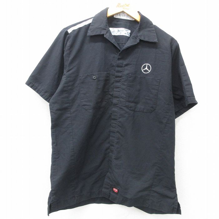 L★古着 レッドキャップ 半袖 ワーク シャツ メンズ メルセデスベンツ リップストップ 黒他 ブラック 25may17 中古 トップス