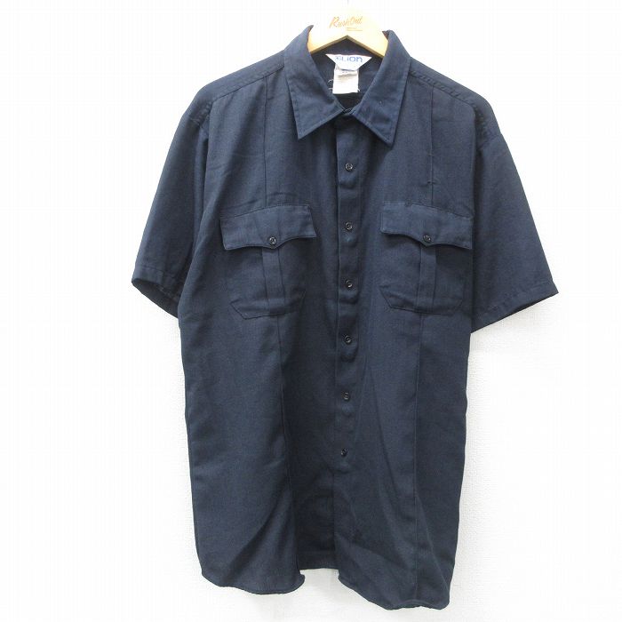 80s 半袖ワークシャツ ネイビー XL | 古着