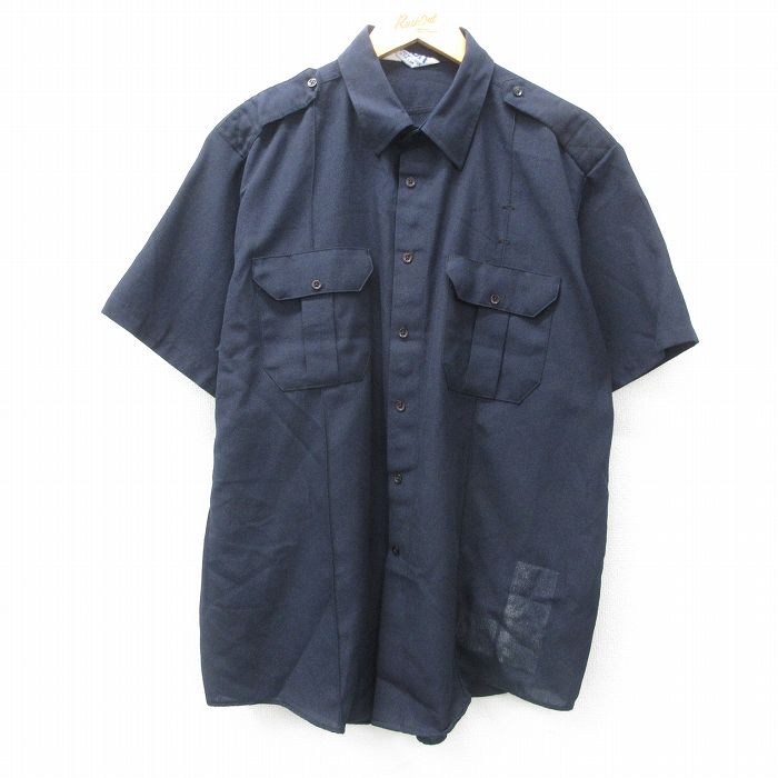 80s 半袖ワークシャツ ネイビー XL | 古着