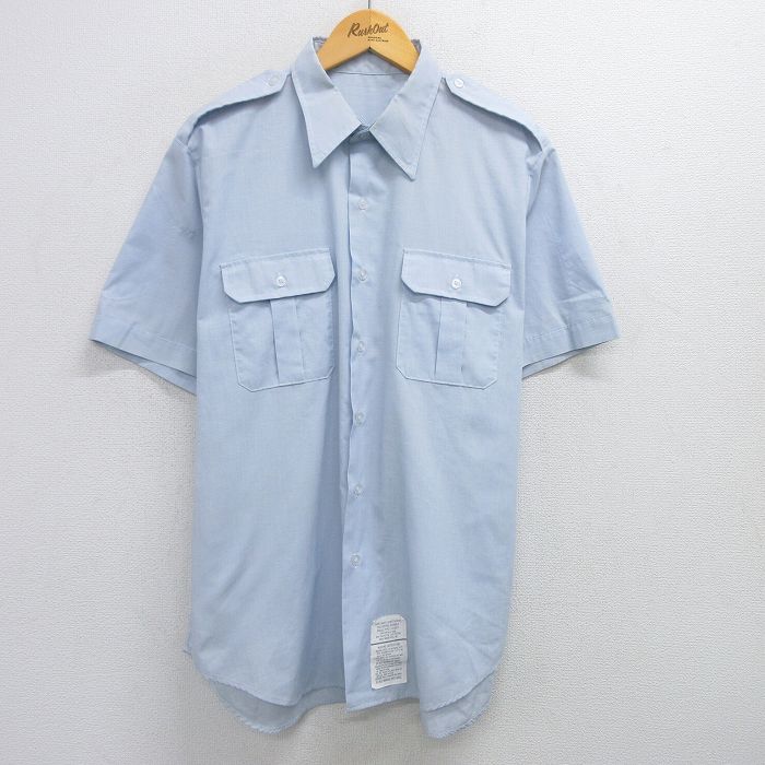 【50%OFF】XL★古着 半袖 ミリタリー シャツ メンズ 90年代 90s USA製 薄紺 ネイビー 25may30 中古 トップス