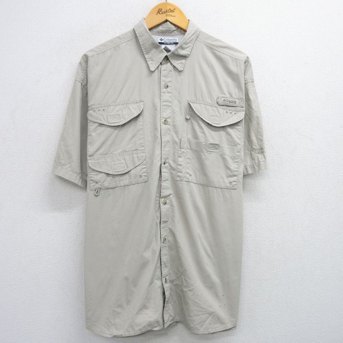 コロンビア 00s 半袖フィッシングシャツ ワンポイントロゴ ベージュ XL | 古着