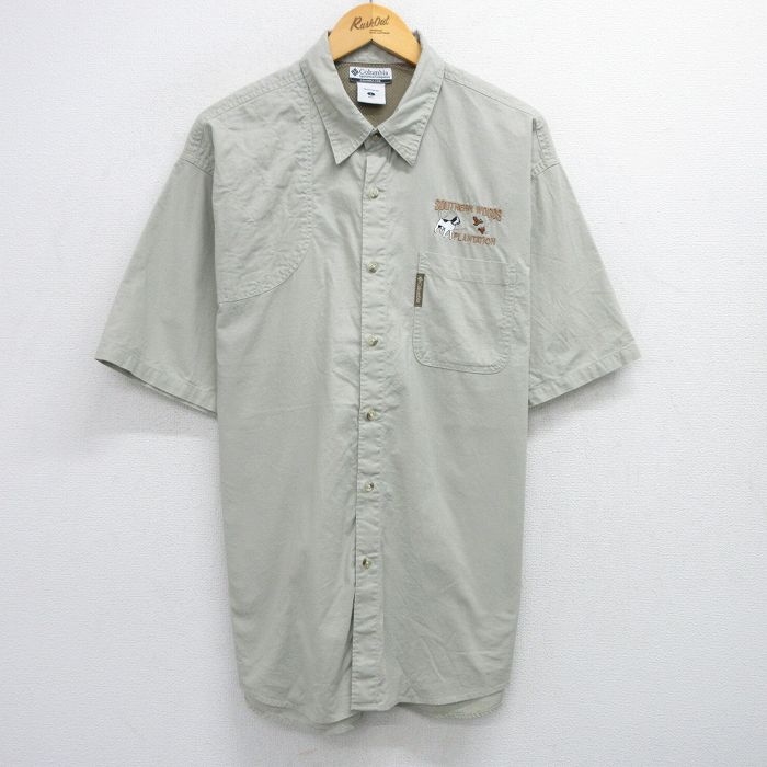 【50%OFF】XL★古着 半袖 ハンティング シャツ メンズ 00年代 00s 犬 ロング丈 コットン 薄ベージュ カーキ 25may30 中古 トップス