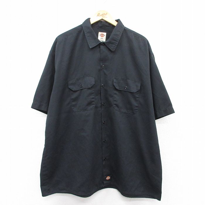 XL★古着 ディッキーズ Dickies 半袖 ワーク シャツ メンズ 大きいサイズ 黒 ブラック 25may31 中古 トップス