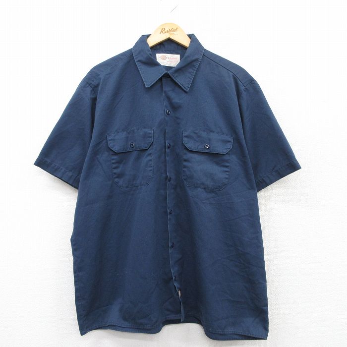 【50%OFF】XL★古着 ディッキーズ Dickies 半袖 ワーク シャツ メンズ 00年代 00s 大きいサイズ 紺 ネイビー 25may31 中古 トップス