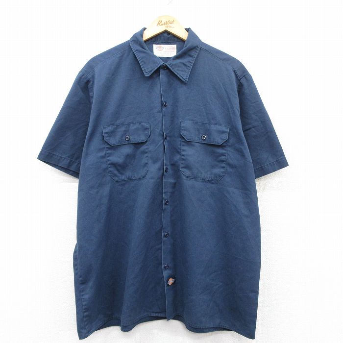 XL★古着 ディッキーズ Dickies 半袖 ワーク シャツ メンズ 00年代 00s 大きいサイズ 紺 ネイビー 25may31 中古 トップス