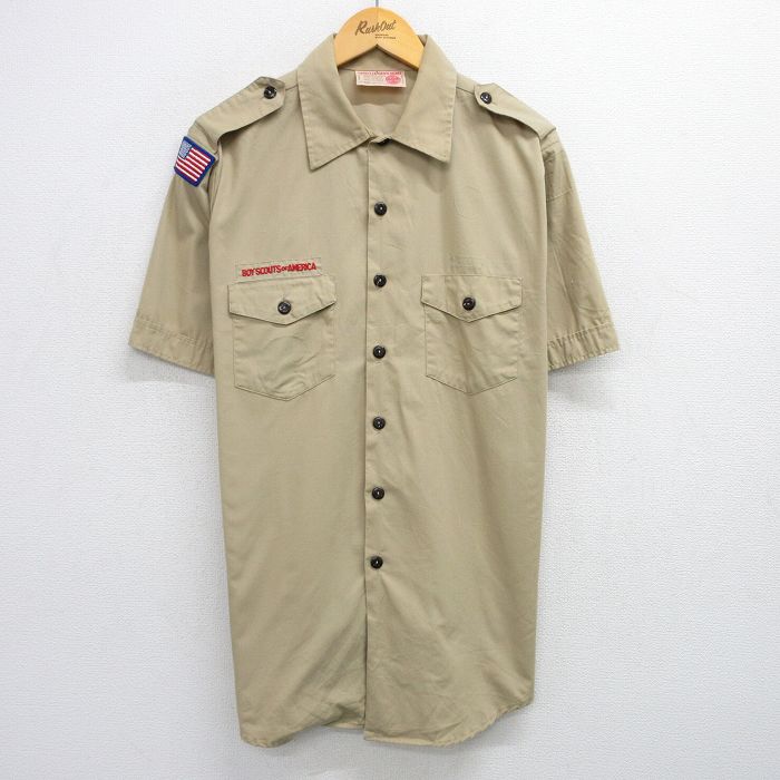 【50%OFF】XL★古着 半袖 ボーイスカウト シャツ メンズ 90年代 90s ロング丈 USA製 ベージュ カーキ 25jun04 中古 トップス