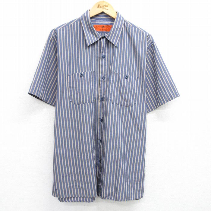 XL★古着 レッドキャップ 半袖 ワーク シャツ メンズ 90年代 90s 大きいサイズ USA製 紺他 ネイビー ストライプ 25jun04 中古 トップス